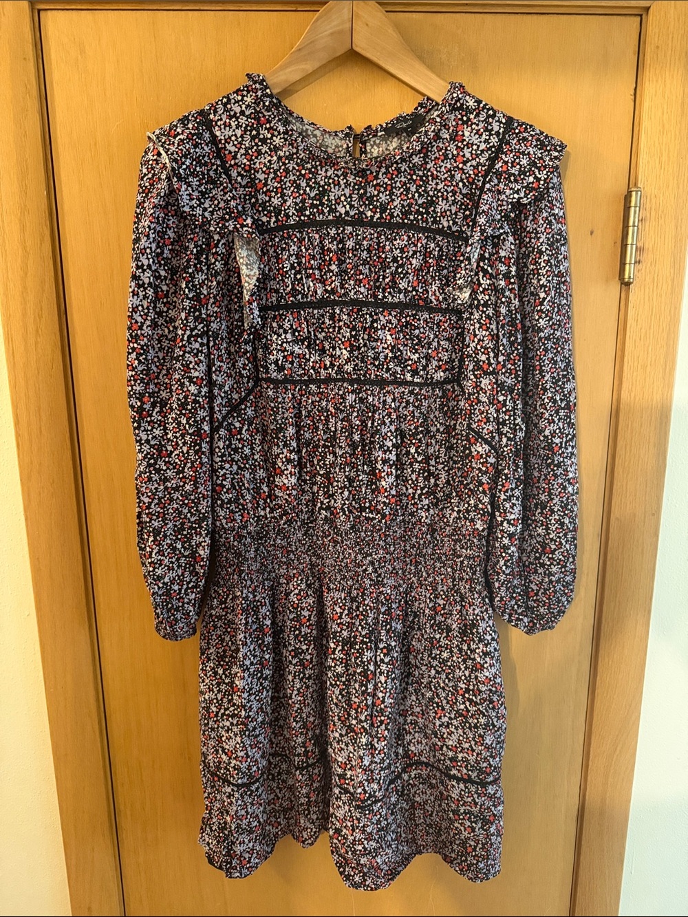 Rails Women’s Faren Floral Long-Sleeve Smocked Dress in Blue Red Size Medium
